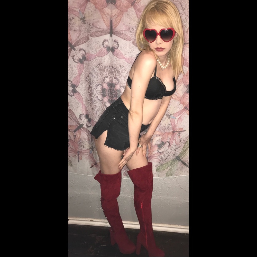 Red Suede thigh-high Go-Go boots
